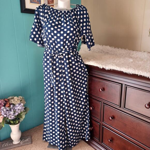 We Love Fashion Jumpsuit Romper Navy Blue White Polka Dots XL - Picture 2 of 9